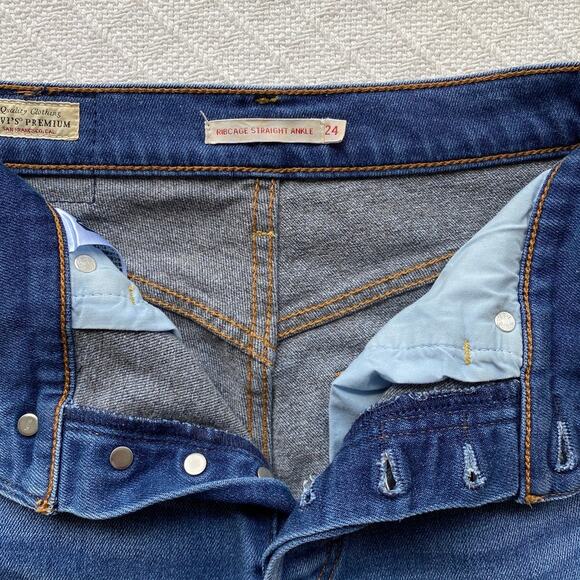 Levi’s Premium Ribcage Straight Ankle Jeans Medium Blue Women’s Size 24 - Picture 13 of 16
